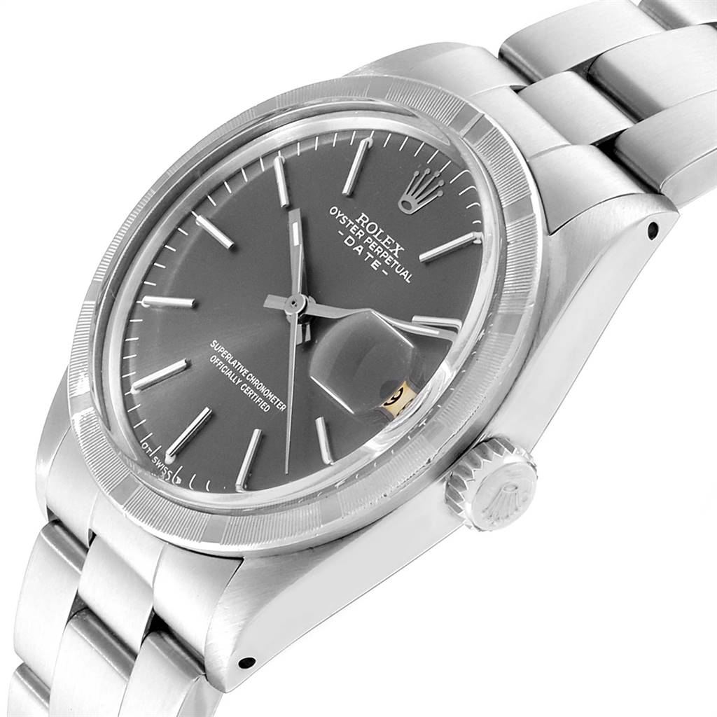The Rolex Vintage Collection 1501 Men's Stainless Steel Grey Dial 1501 Men's Stainless Steel Grey Dial watch is shown at a slight angle, displaying the dial, date window, bezel, and part of the bracelet.