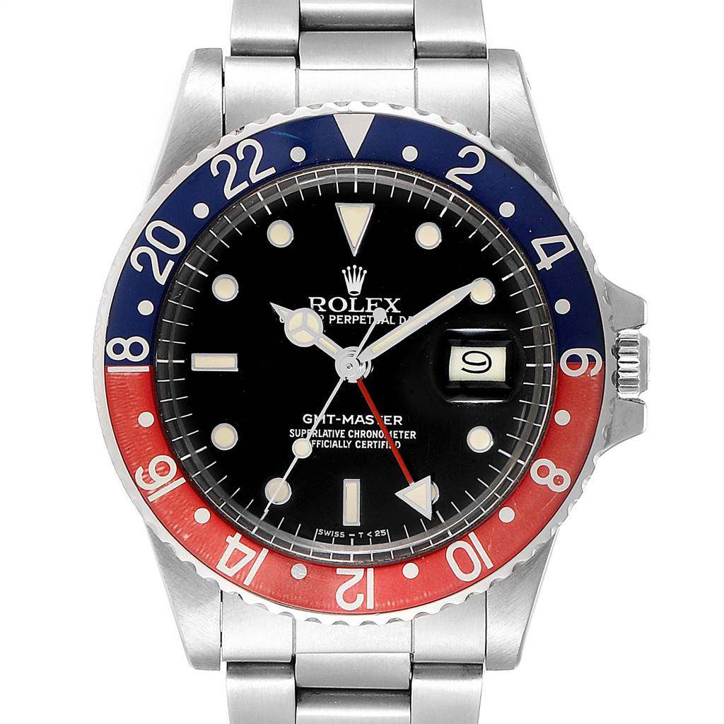 The Rolex Vintage Collection 16750 Men
s Stainless Steel Black Dial 16750 Men
s Stainless Steel Black Dial watch is shown from a front angle, featuring its face, bezel, and part of the bracelet.