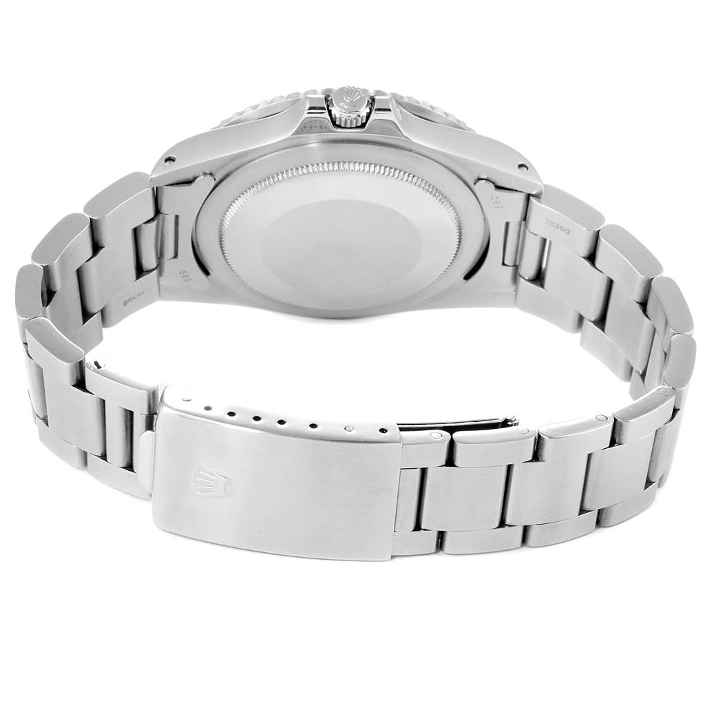 The image shows the back view of the Rolex Vintage Collection 16750 Men
s Stainless Steel Black Dial 16750 Men
s Stainless Steel Black Dial watch, highlighting its case back and metal bracelet.