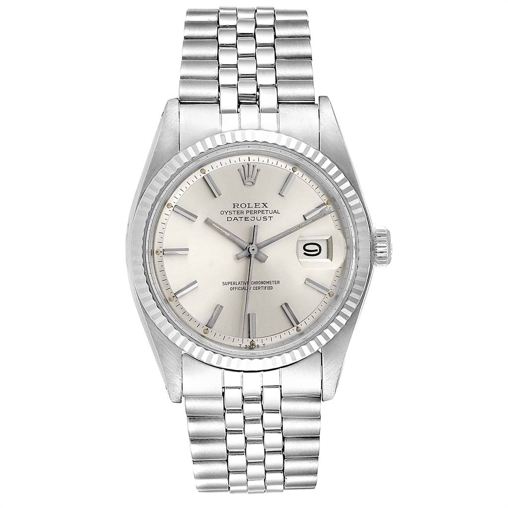 The Rolex Vintage Collection 1601 Men's Stainless Steel Silver Dial 1601 Men's Stainless Steel Silver Dial watch is shown from a front angle, displaying its full dial, bracelet, and crown.