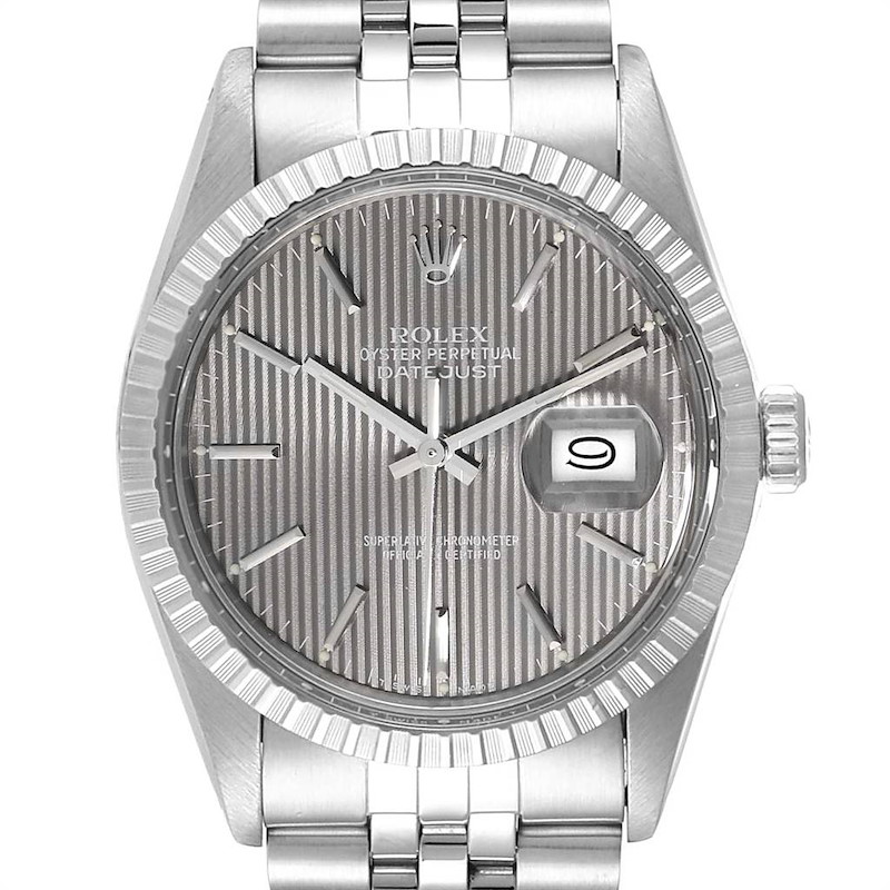 Rolex Datejust Vintage Grey Tapestry Dial Mens Watch 16030 Box Papers SwissWatchExpo