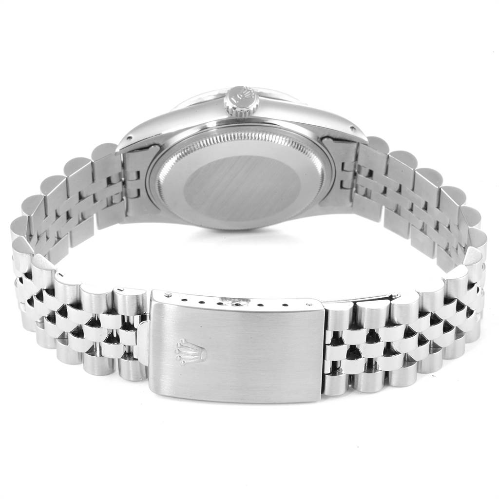 The image shows the back view of the Rolex Vintage Collection 16030 Men's Stainless Steel Grey Dial 16030 Men's Stainless Steel Grey Dial watch, focusing on the clasp, bracelet, and case back.