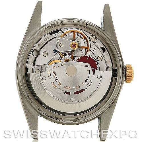 This image shows the back view of a Rolex Vintage Collection 16013 Men's Stainless Steel Blue Dial 16013 Men's Stainless Steel Blue Dial watch, displaying the exposed inner mechanical parts.