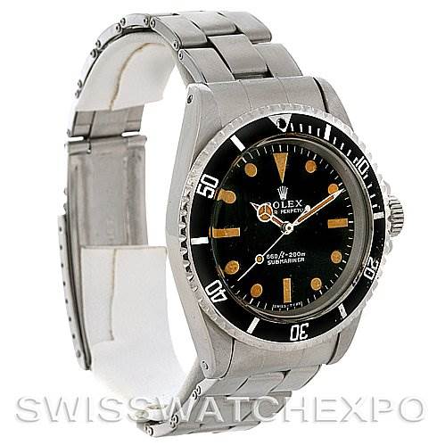 The image shows a Rolex Vintage Collection 5513 Men's Stainless Steel Black Dial 5513 Men's Stainless Steel Black Dial model from an angled side view, displaying the bezel, dial, band, and clasp.