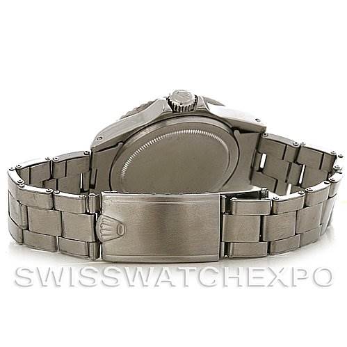 The image shows the back view of a Rolex Vintage Collection 5513 Men's Stainless Steel Black Dial 5513 Men's Stainless Steel Black Dial watch, highlighting the bracelet, clasp, and case back.