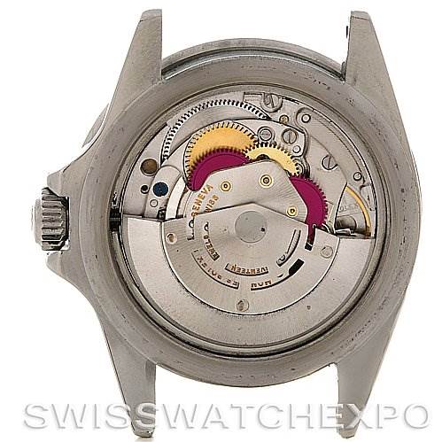 This image shows the open case back of a Rolex Vintage Collection 5513 Men's Stainless Steel Black Dial 5513 Men's Stainless Steel Black Dial watch, revealing its internal mechanical movement and gears.