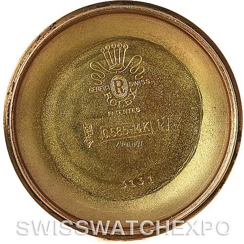 The image shows the inside case back of a Rolex Vintage Collection 3131 Rose Gold Black Dial 3131 Rose Gold Black Dial watch.