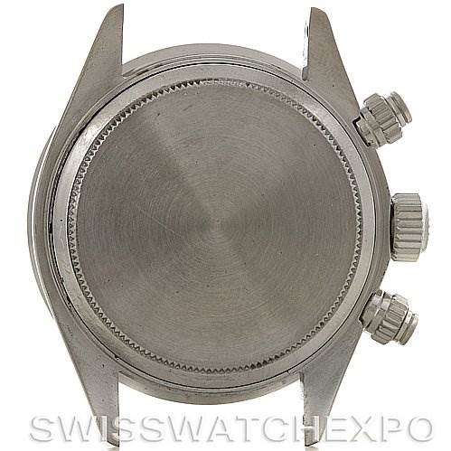 The image shows the back case and crown side of a Rolex Vintage Collection 6263 Men
s Stainless Steel Black Dial 6263 Men
s Stainless Steel Black Dial watch, focusing on the case and two side knobs.