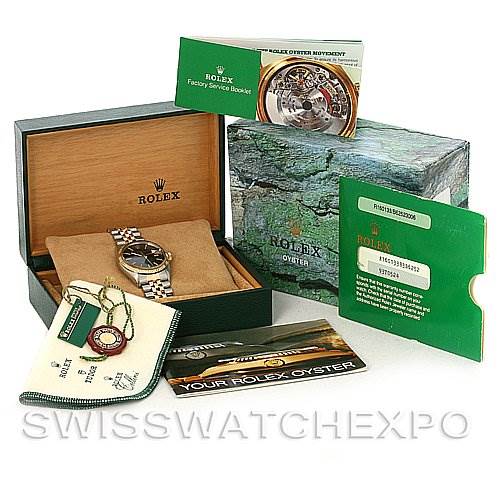 This image shows a Rolex Vintage Collection 16013 Men
s Stainless Steel Black Dial 16013 Men
s Stainless Steel Black Dial watch from multiple angles, along with its box, booklets, and accessories.