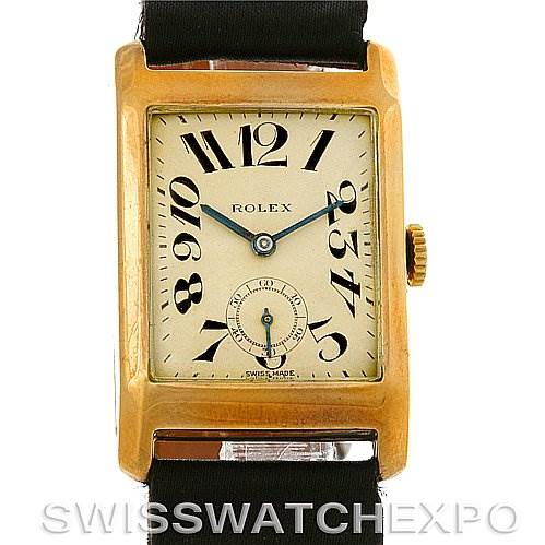 This image shows the face and bezel of a Rolex Vintage Collection Men's Yellow Gold Beige Dial Men's Yellow Gold Beige Dial watch at a straight-on angle.