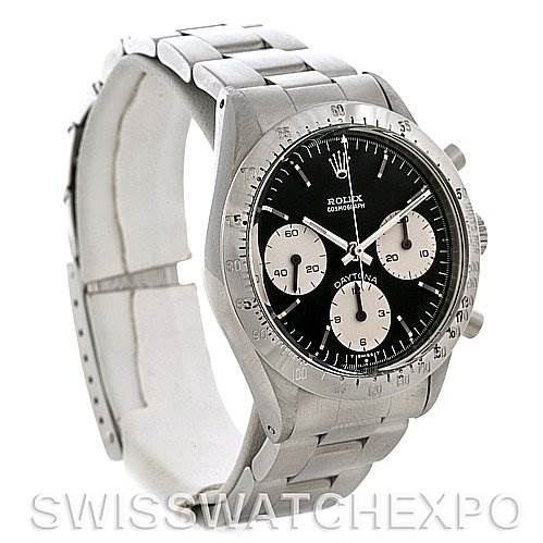 The image shows a Rolex Vintage Collection 6262 Men's Stainless Steel Black Dial 6262 Men's Stainless Steel Black Dial watch from an angled side view, featuring the watch face, bezel, and bracelet.