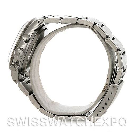 This image shows a side view of the Rolex Vintage Collection 6262 Men's Stainless Steel Black Dial 6262 Men's Stainless Steel Black Dial watch, highlighting the case, crown, pushers, and metal bracelet.