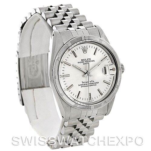 This image shows a Rolex Vintage Collection 15010 Men's Stainless Steel White Dial 15010 Men's Stainless Steel White Dial watch at a slight angle, displaying its face, bezel, crown, and part of its bracelet.