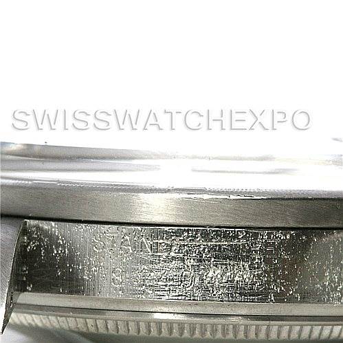 This image shows a close-up view of the case side and lugs of a Rolex Vintage Collection 15010 Men's Stainless Steel White Dial 15010 Men's Stainless Steel White Dial watch, highlighting the engravings.