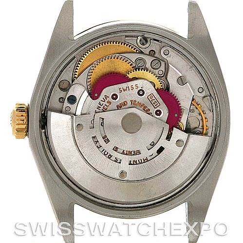 This image shows the inner mechanism of the Rolex Vintage Collection 1500 Men's Steel and Gold (two tone) Silver Dial 1500 Men's Steel and Gold (two tone) Silver Dial model, viewed from the back case.