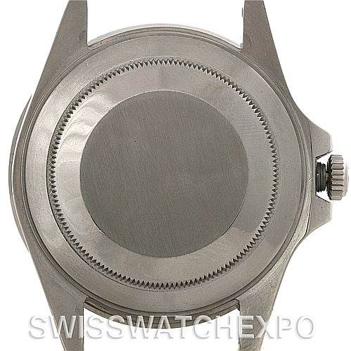 The image shows the back case and winding crown of a Rolex Vintage Collection 16760 Men's Stainless Steel Black Dial 16760 Men's Stainless Steel Black Dial model watch.