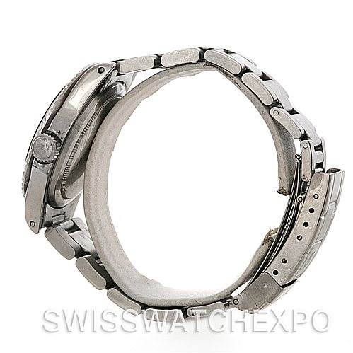 The image shows a side view of a Rolex Vintage Collection 5513 Men's Stainless Steel Black Dial 5513 Men's Stainless Steel Black Dial watch, focusing on the case, crown, and bracelet.