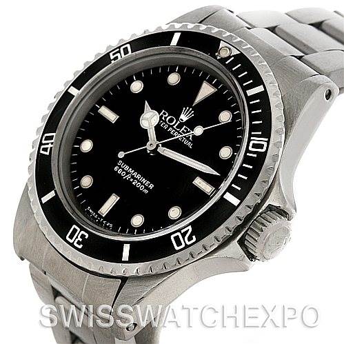 This image shows a close-up angled view of the Rolex Vintage Collection 5513 Men's Stainless Steel Black Dial 5513 Men's Stainless Steel Black Dial Submariner model, focusing on the face, bezel, crown, and part of the bracelet.
