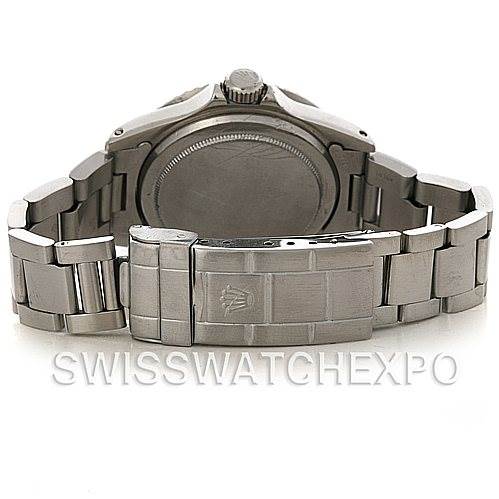This image shows the back case, crown, and bracelet of a Rolex Vintage Collection 5513 Men's Stainless Steel Black Dial 5513 Men's Stainless Steel Black Dial watch from a rear angle.