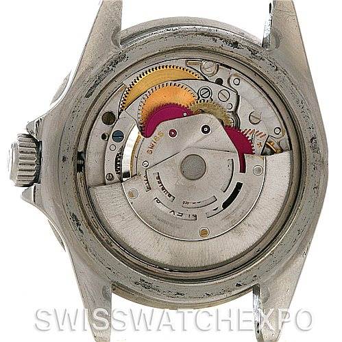 This image shows the movement and inner workings of a Vintage Collection Rolex watch from a rear case angle.