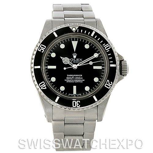 The image shows a front view of a Rolex Vintage Collection 1512 Men
s Stainless Steel  1512 Men
s Stainless Steel  Submariner watch, highlighting its dial, bezel, and bracelet.
