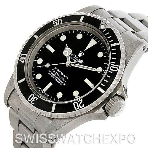 The image shows the face, bezel, crown, and part of the bracelet of the Rolex Vintage Collection 1512 Men
s Stainless Steel  1512 Men
s Stainless Steel  Submariner watch from a slightly angled view.
