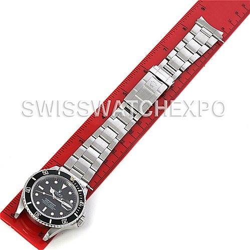 The Rolex Vintage Collection 168000 Men's Stainless Steel Black Dial 168000 Men's Stainless Steel Black Dial watch is shown in a top-down angle, highlighting the face, bezel, and full bracelet length.