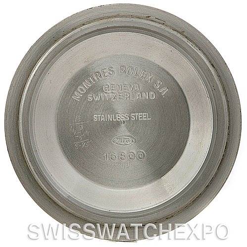 This image shows the inside case back of a Vintage Collection Rolex watch, with engraved details and the model number 16800.