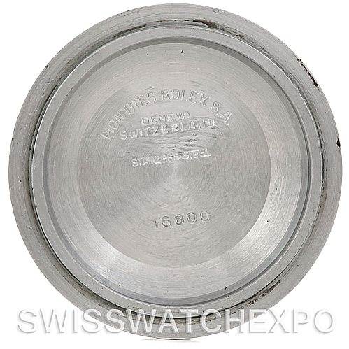 This image shows the interior of the case back of a Vintage Collection Rolex watch model 16800.