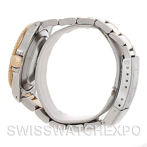 The image shows the side profile of a Rolex Vintage Collection 16803 Men's Steel and Gold (two tone) Black Dial 16803 Men's Steel and Gold (two tone) Black Dial model, highlighting the case, crown, and bracelet.