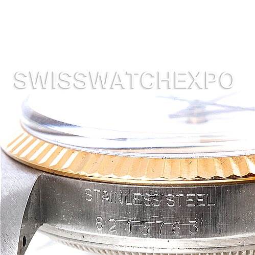This close-up image of a Rolex Vintage Collection 16013 Men's Stainless Steel White Dial 16013 Men's Stainless Steel White Dial model shows the watch case side, bezel, and partial crystal.