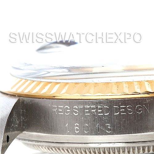 This image shows a close-up angle of the watch case, bezel, and part of the crystal of the Rolex Vintage Collection 16013 Men's Stainless Steel White Dial 16013 Men's Stainless Steel White Dial model 16013.