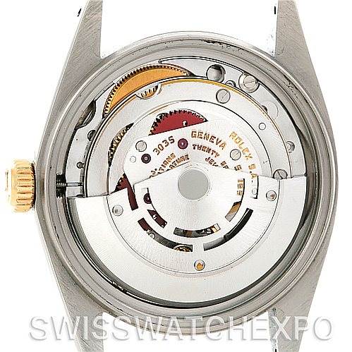 This image shows the open case back of a Rolex Vintage Collection 16013 Men's Stainless Steel White Dial 16013 Men's Stainless Steel White Dial model, revealing its internal movement components.