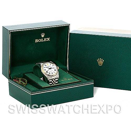This image shows a Rolex Vintage Collection 16013 Men's Stainless Steel White Dial 16013 Men's Stainless Steel White Dial watch at a three-quarter angle in its green box, with an additional outer box beside it.