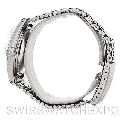 The image shows a side view of the Rolex Vintage Collection 1601 Men's Stainless Steel Grey Dial 1601 Men's Stainless Steel Grey Dial watch, highlighting the bracelet, clasp, case, and crown.