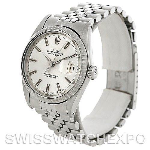 The image shows a front-side view of a Rolex Vintage Collection 1601 Men's Stainless Steel Silver Dial 1601 Men's Stainless Steel Silver Dial model, highlighting the dial, bezel, and bracelet.