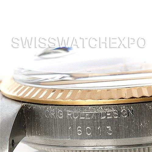 The image shows a close-up side view of the case and bezel of a Vintage Collection Rolex model 16013 watch.