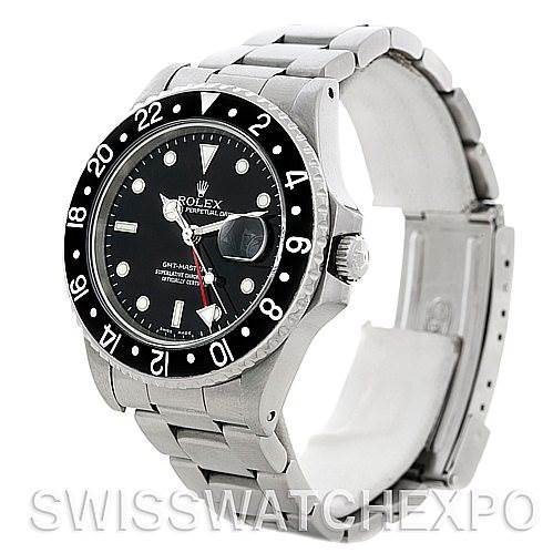 The Rolex Vintage Collection 16760 Stainless Steel Black Dial 16760 Stainless Steel Black Dial watch is shown from a front angle, displaying its face, bezel, and bracelet.
