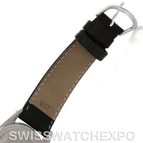 The image shows the back of a leather strap and part of the buckle for a Rolex Vintage Collection 1601 Men's Stainless Steel Black Dial 1601 Men's Stainless Steel Black Dial watch.