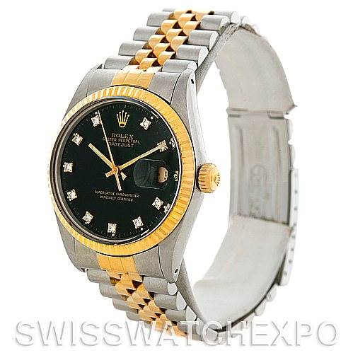 The image displays a Rolex Vintage Collection 16013 Men's Stainless Steel Black Dial 16013 Men's Stainless Steel Black Dial model showing the watch face, bezel, bracelet, and crown from a three-quarter angle.