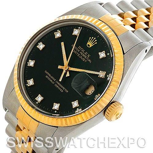 The image shows a Rolex Vintage Collection 16013 Men's Stainless Steel Black Dial 16013 Men's Stainless Steel Black Dial watch at a slight angle, highlighting the face, bezel, crown, and bracelet.