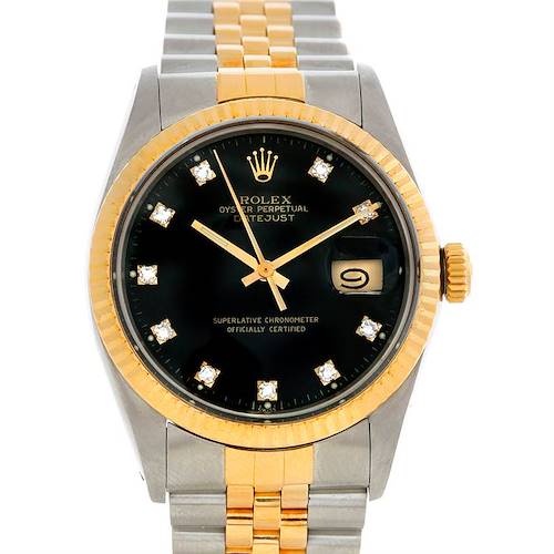 Photo of Rolex Datejust Vintage Mens Steel 18K Gold Diamond Watch 16013