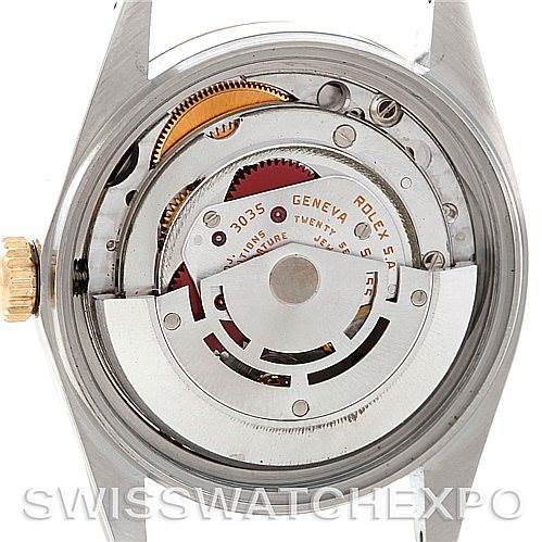 The image shows the back view of the inner mechanism and movement of a Rolex Vintage Collection 16013 Men's Stainless Steel Champagne Dial 16013 Men's Stainless Steel Champagne Dial watch.