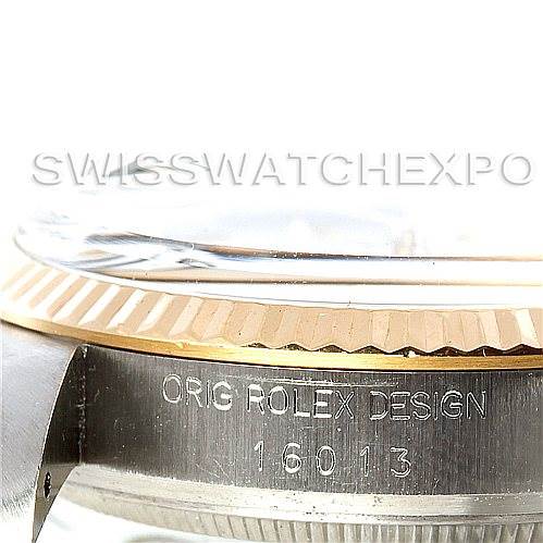 The image shows a close-up side view of the case and fluted bezel of a Vintage Collection Rolex model 16013.