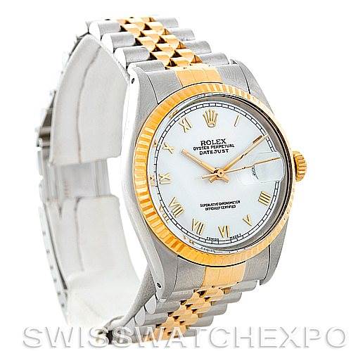 This image shows a Rolex Vintage Collection 16013 Men's Stainless Steel White Dial 16013 Men's Stainless Steel White Dial watch, highlighting the dial, bezel, crown, and part of the bracelet from a front-side angle.