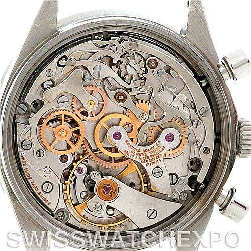 The image shows the intricate internal mechanics of a Rolex Vintage Collection 6239 Men's Stainless Steel Black Dial 6239 Men's Stainless Steel Black Dial watch, viewed from the back with the case removed.