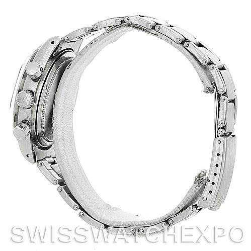 This image shows a Rolex Vintage Collection 6239 Men's Stainless Steel Black Dial 6239 Men's Stainless Steel Black Dial watch from a side angle, highlighting the crown, pushers, and bracelet.