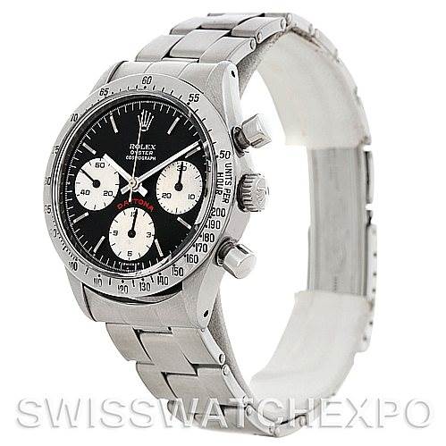 The image shows a side-angle view of the Rolex Vintage Collection 6239 Men's Stainless Steel Black Dial 6239 Men's Stainless Steel Black Dial watch, highlighting its face, bezel, crown, and bracelet.