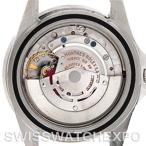 This image shows the movement mechanism of a Rolex Vintage Collection 1675 Men's Stainless Steel Black Dial 1675 Men's Stainless Steel Black Dial watch from a rear angle.