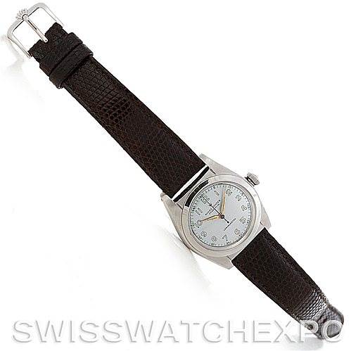 The Rolex Vintage Collection 2940 Men's Stainless Steel Silver Dial 2940 Men's Stainless Steel Silver Dial watch is shown from a slight top-down angle, displaying the face, case, and full leather strap.